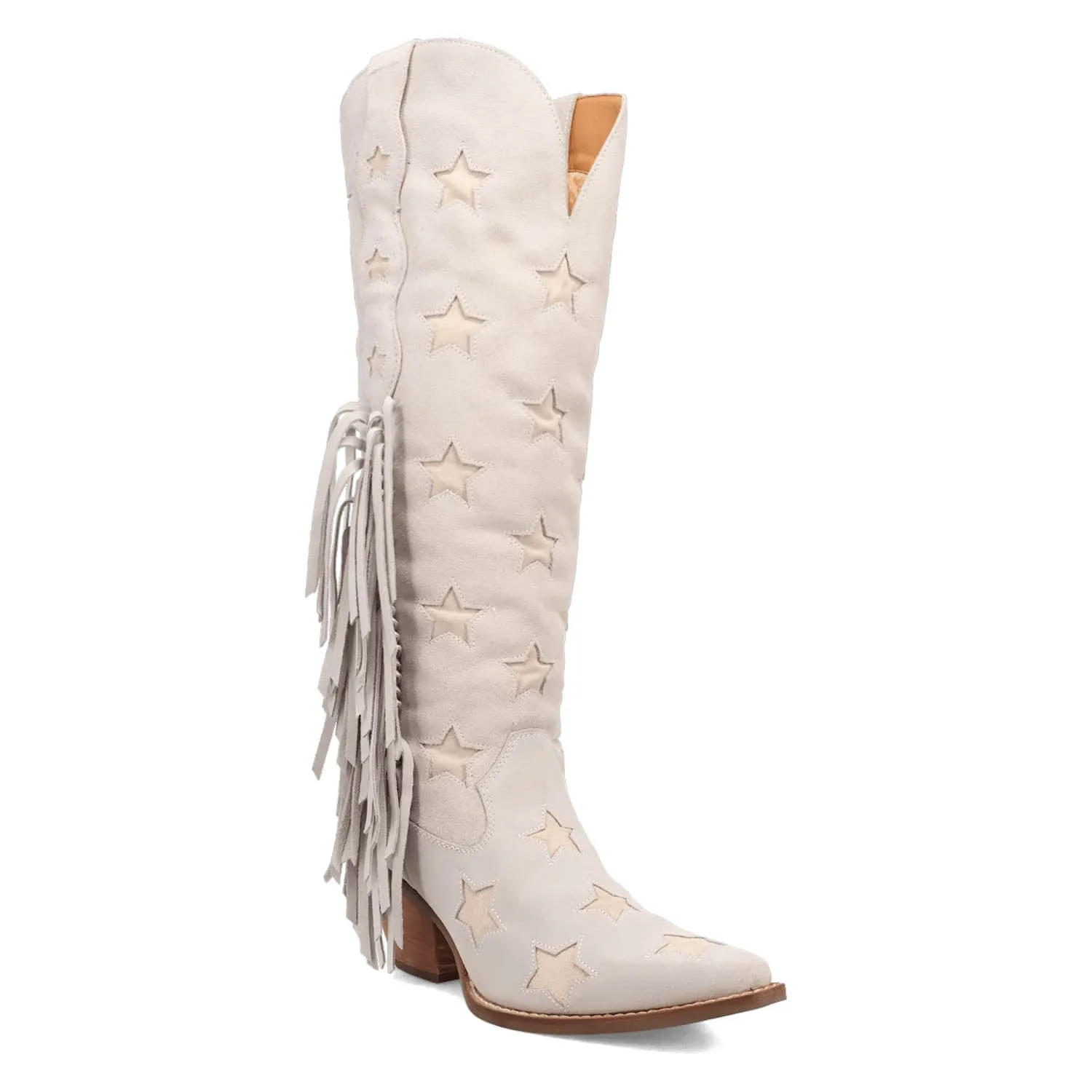 Dingo Womens Super Star White Suede Cowboy Boots