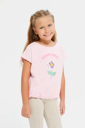 Girls Pink Textured Elasticated Waist Top