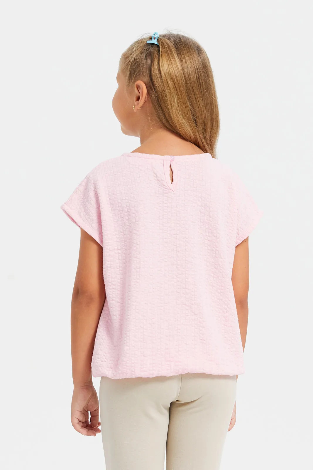 Girls Pink Textured Elasticated Waist Top