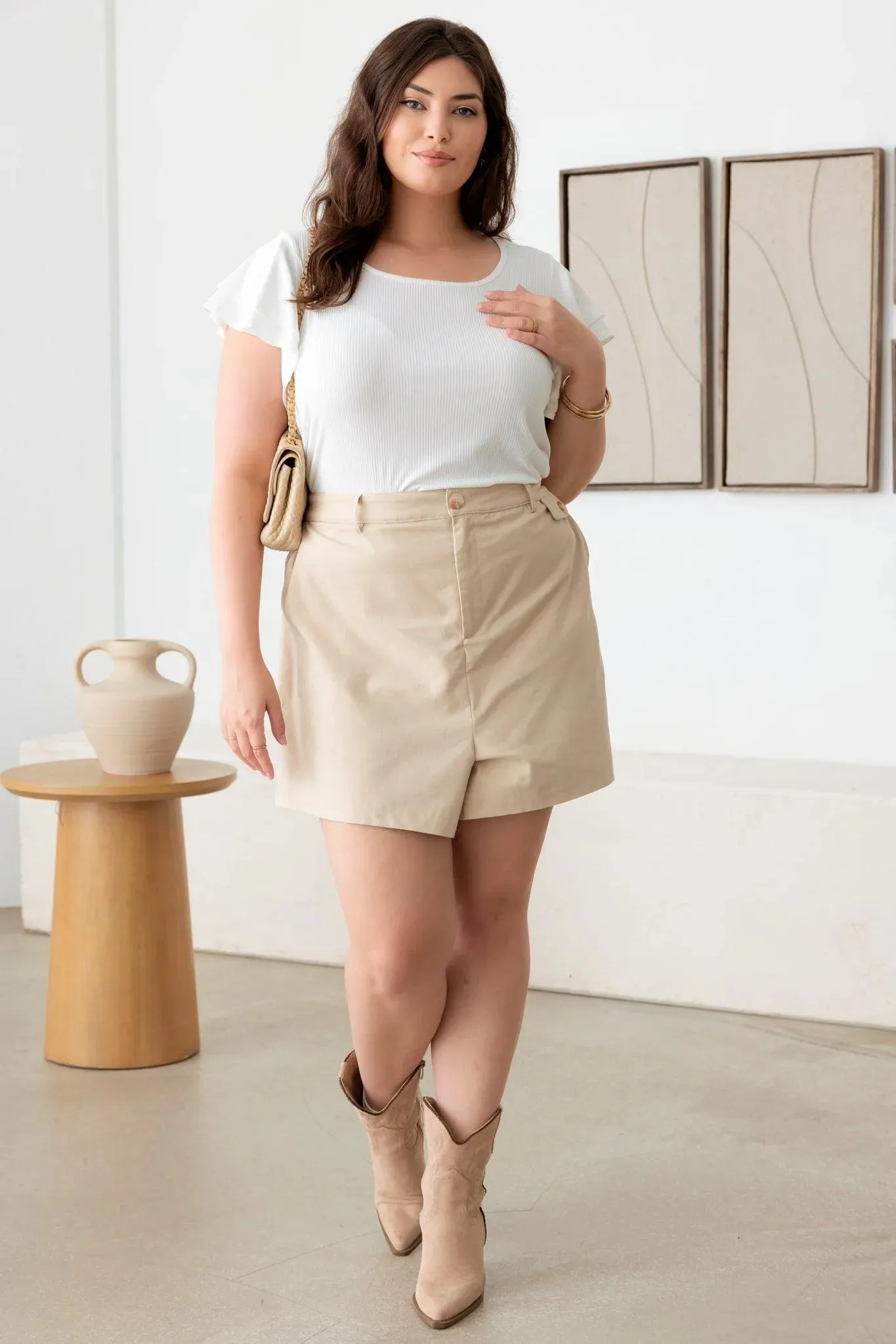 Plus Size High Waist Two Side Pocket Casual Shorts